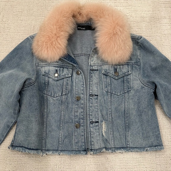Ava Kris Distressed Denim Jacket with Removable Fox Fur Collar - Medium, EUC - Picture 2 of 7